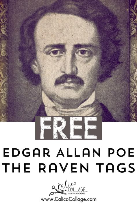 Free Edgar Allen Poe "The Rave" Tags – CalicoCollage Edgar Allen Poe Free Printable, Edgar Allen Poe Junk Journal, Free Edgar Allen Poe Printables, Junk Journal Pages Ideas Free Printable, Gothic Junk Journal Printables Free, Edgar Allen Poe Halloween, Edgar Allen Poe Art, Printer Crafts, Edgar Allen Poe Quotes