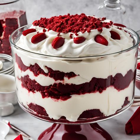 Red Velvet Trifle Red Velvet Trifle, Red Velvet Desserts, Layered Dessert, Red Velvet Cake Mix, Creamy Pudding, Trifle Dish, Trifle Bowl, Man Cooking, Trifle Recipe