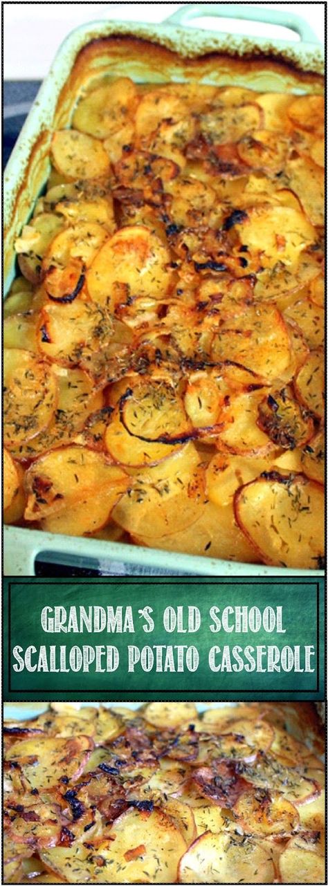 Grandma's "OLD SCHOOL" Scalloped Potato Casserole - I love the "Old School", Grandma recipes.  And why not?  They have met the test of time with hundreds of thousands versions of this recipe served at hundreds of thousands of church basements!  There is a creamy gravy on the insides (if served right, the gravy is still bubbling right out of the oven).  with a topping of crusty slightly crunchy top.  A perfect mix of textures for your pallet.  The taste will take you back to Grandma's house Old School Recipes, Scalloped Potato Casserole, Grandma Recipes, Scalloped Potato, School Recipes, Scalloped Potato Recipes, Scallop Recipes, Grandma's House, Grandmas Recipes