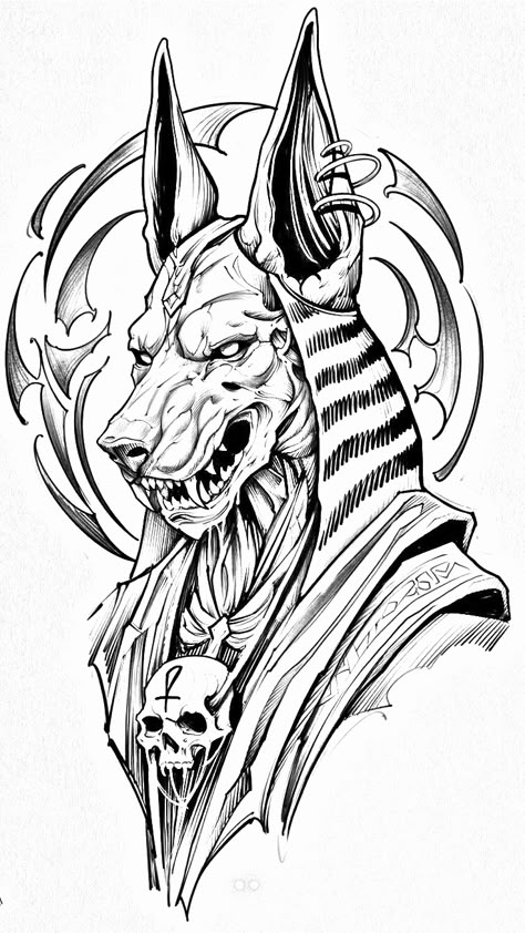 Anubis Coloring Pages, Anubis Neck Tattoo, Anubis Drawing Egyptian Art, Anubis Tattoo Design Sketch, Anubis Tattoo Sketch, Anubis Tattoo Stencil, Egyptian Gods Tattoo, Anubis Tattoo Design Ideas, Tat Sketches