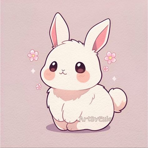 Animated Bunny Drawings, Drawing Bunny Cute, Cute Aesthetic Animal Drawings, Bunnies Cute Drawing, Cute Art Bunny, Cute Animals Pictures Cartoon Art, Kawaii Art Animals, Chibi Art Style Animals, Rabbit Drawing Cute Bunny Art