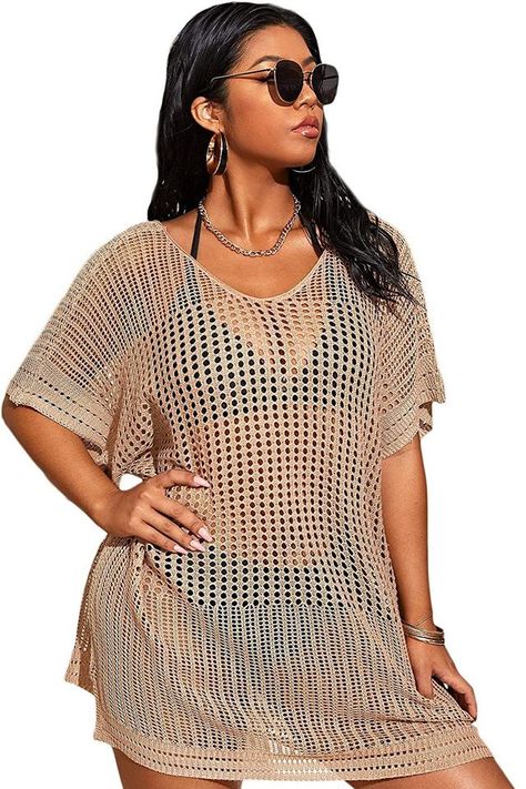 Short Sleeve Cover Up Brown Swimsuit, Fits For Summer, Plus Size Swimsuits, Beach Swimsuit, Plus Size Shorts, Swimwear Cover, Plus Size Swimwear, Swimsuit Cover, Trendy Fashion Women