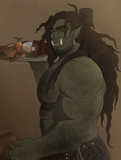 Monster Men Art, Orc X Human Couple, Orc Boyfriend, Handsome Orc Male, Orc And Human Couple, Orc Male Character Design, Dnd Orc Male, Handsome Orc, Orc Man