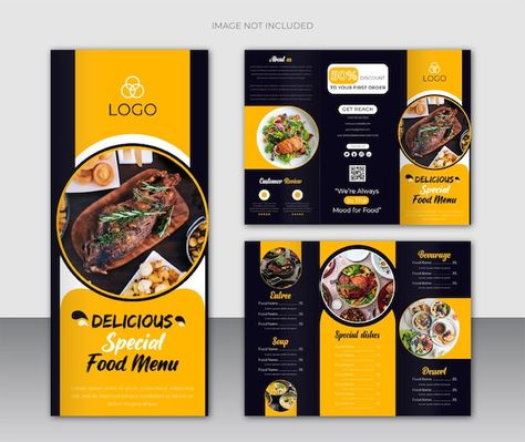 Restaurant food menu and trifold brochur... | Premium Vector #Freepik #vector #restaurant-menu #food-menu-design #restaurant-menu-template #food-menu-restaurant Design Kemasan, Menu Trifold, Restaurant Brochures, Brochure Food, Menu Design Inspiration, Brochure Design Creative, Menu Flyer, Flyers Design, Trifold Brochure Design