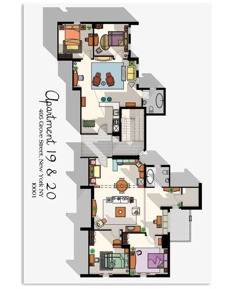 F.R.I.E.N.D.S. apartment floor plan You've Got Mail Apartment, Friends Apartment, Apartment Floor Plan, Apartment Layout, Friends Wallpaper, Apartment Plans, Utila, Sims 4 Custom Content, Apartment Ideas