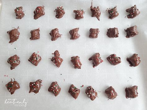 Reindeer Droppings (Peanut Butter Treat) Reindeer Droppings, Cashew Clusters, My Heavenly Recipes, Rain Deer, Peanut Butter Filled Pretzels, Butter Pretzels, Heavenly Recipes, Christmas Sweet Treats, Chocolate Melting Wafers