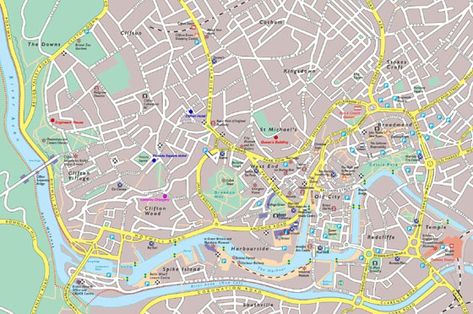 Detailed map of Bristol 2 Bristol Map, City Of Bristol, Bristol England, Tourist Map, Romantic Escapes, Air Tickets, European Culture, Detailed Map, City Maps