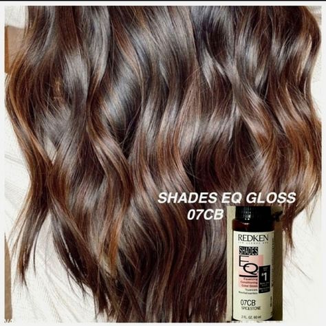 ~Redken Shades Eq Gloss (Toner) Color: 07cb Spicestone Type: Demi-Permanent Standard Size: 2 Fl.Oz New ~ Authentic ~ Description Redken Shades Eq Isn’t Your Run-Of-The-Mill Hair Gloss. In Fact, It’s The Haircolor That Thinks It’s A Conditioner And Delivers Fast, Professional Color Results. After A Gloss Service, You'll Leave The Salon With Healthier Looking And Feeling Hair With Beautiful Shine. ~ Benefits The Formula Is Infused With Amino Acids That Help To Condition The Hair And Leave It Looki Redken Shades Eq 7nb Chestnut, Chocolate Brown Hair Redken, Fall Hair Color For Brunettes 2024, Bronze Brunette, Toner For Brown Hair, Ashy Brown Hair Balayage, Mocha Hair Color, Color Formulations, Toner Formulas