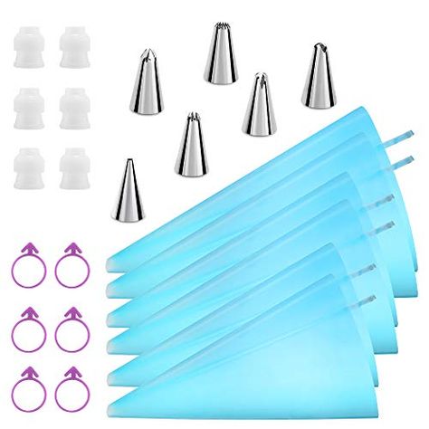 Kasmoire Piping Bags and Tips Set,24pcs Cake Decorating Tools with 6pcs 3 Sizes (12”+14”+16”) Reusable Icing Pastry B... Different Decorating Styles, Icing Nozzles, Cake Piping, Icing Tips, Piping Icing, Piping Tips, Cookie Icing, Pastry Bag, Baking Accessories