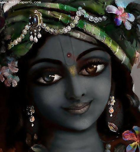 Download Krishna ji painting - Spiritual wallpaper for your mobile cell phone Krishna, Makeup, Flowers, Hair, Blue, Black, Make Up