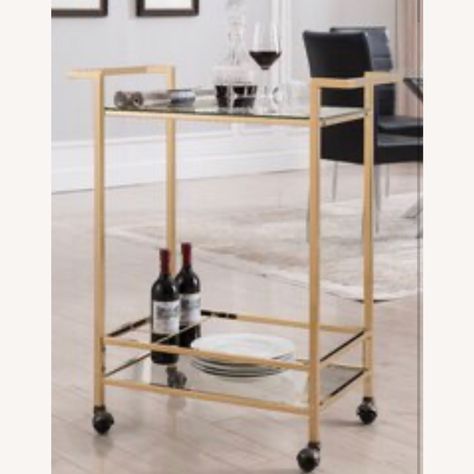 Wayfair Gold and Glass Bar Cart - AptDeco Brass Bar Cart, Wine Cart, Bar Serving Cart, Metal Bar Cart, Hanging Wine Rack, Rolling Bar Cart, Gold Bar Cart, Glass Bar Cart, Contemporary Bar