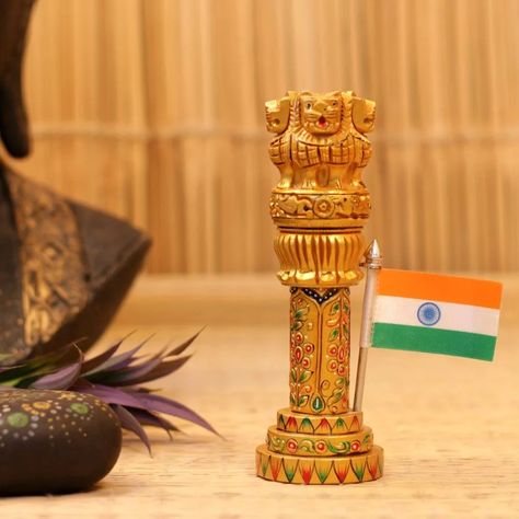 Our wooden Ashok Stambh is a beautiful and unique Indian handicraft that captures the essence of India's cultural and historical heritage. Carved from high quality wood, this magnificent statue is a replica of the original Ashok Stambh (Ashoka Pillar), an important national symbol of India. Ashok Stambh Wallpaper, Ashok Stambh Wallpaper Hd, Ias Car Pic, Ias Logo Hd, Ias Upsc Wallpapers, Ashoka Pillar, Handyman Logo, Indian Flag Images, Pastel Background Wallpapers