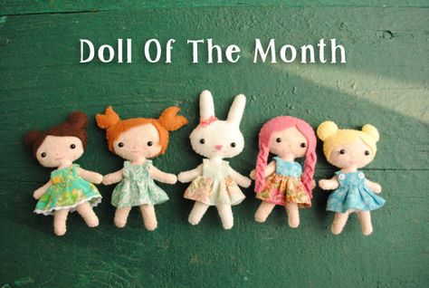 Unique Gift Idea  Doll Of The Month Club  Kawaii by DelilahIris Felt Doll Pattern, Pocket Doll, Bunny Cat, Anna Doll, Pig Tails, Baby Mobil, Fox Doll, Pony Tails, Teddy Bear Doll