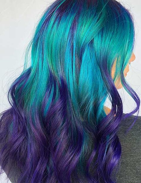 Teal And Purple Hair, Purple Curly Hair, Purple Hair Ideas, Blue And Purple Hair, Mermaid Queen, 2024 Hair Color, Hair Colour Design, Purple Ombre Hair, Light Blue Hair