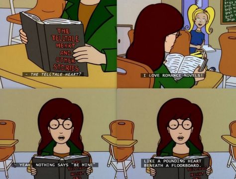 Daria Morgendorffer's Reading List Telltale Heart, Daria Mtv, Daria Morgendorffer, The Tell Tale Heart, Simpsons Characters, American Dad, Dark Heart, Futurama, Reading List