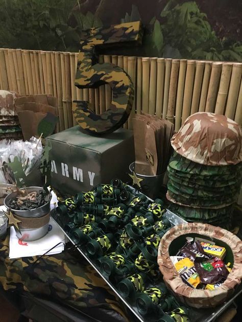 Army jungle Birthday Party Ideas | Photo 10 of 39 | Catch My Party Camouflage Theme Party, Camo Birthday Party Decorations, Army Birthday Decorations, Army Man Birthday Party, Camo Party Ideas, Army Theme Birthday Party, Military Birthday Party Ideas, Army Theme Party, Army Party Ideas