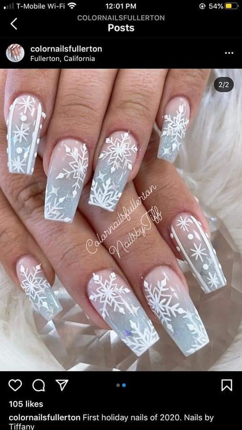 Winter holiday Gray Snowflake Nails, Grey Snowflake Nails, Winter Nails Acrylic Snowflakes, Gray Christmas Nails, Elegant Christmas Nails Classy Holidays, Elegant Christmas Nails Classy, Christmas Nails Classy, Dec Nails, Elegant Christmas Nails