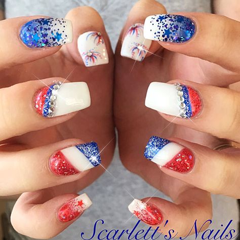 Sumner Nails, Lady Nails, Epic Nails, 4th Nails, July Makeup, Patriotic Nail, 4th Of July Nail, Patriotic Nails Design, Firework Nails