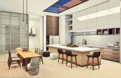 Sims 4 Luxury Kitchen, Kitchen Ideas Sims 4, Large Kitchen Interior, Sims 4 Modern Kitchen, Large Kitchen Ideas, Sims Kitchen, Mansion Kitchen, Sims 4 Kitchen, House Decals