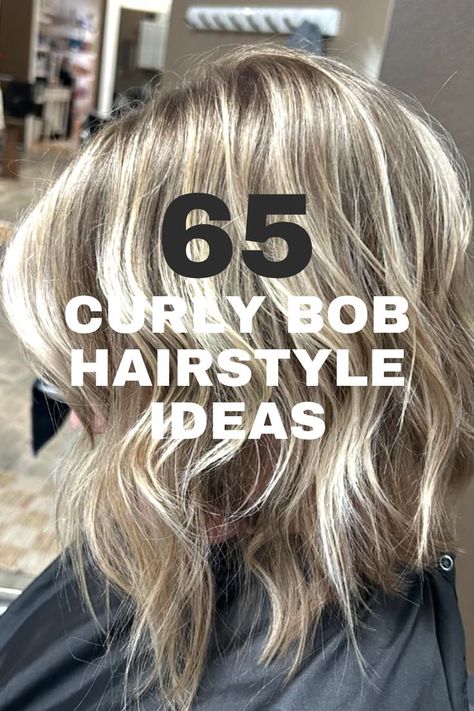 A wavy bob hairstyle with soft blonde highlights, styled for a chic and dimensional look. Bob Hairstyle Curly Hair, Bob Hairstyles With Curls, Long Bob Curly Hair, Shoulder Length Curly Bob, Curly Blonde Bob, Blended Blonde Highlights, Bob With Blonde Highlights, Medium Curly Bob, Curly Angled Bobs