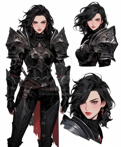 Female Armor Concept Art, Anime Armor Female, Female Knight Character Design, Knight Female Art, Black Armor Female, Female Knight Oc, Female Dark Knight, Female Armor Design, Anime Knight Female