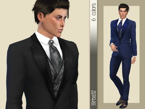 A very special suit for a unique occasion. Your Groom will be the more fashion groom of ever. New mesh by me, comes in 6 colors all on blue and black tones. Base game compatible. Found in TSR... Marriage Clothes, Prince Suit, Black And White Wedding Theme, Wedding Tux, Royal Blue Suit, Suit Pin, Black Tones, Wedding Suits Groom, Sims 4 Downloads