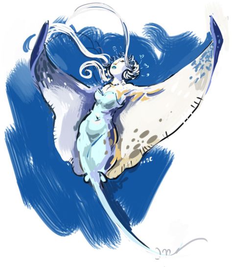 Raymaid Manta Mermaid, Manta Ray Mermaid, Fluffy Raccoon, Creature Marine, Monster Girls, Mermaid Drawings, Mermaids And Mermen, Fantasy Races, Manta Ray