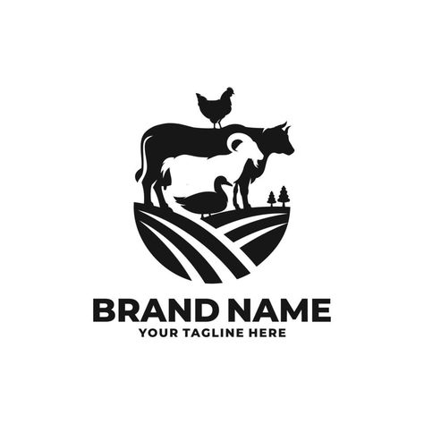 Farm animal logo vector Logo For Farm Business, Livestock Logo Design, Goat Farm Logo Design, Farm Logo Design Branding, Poultry Farm Logo, Farm Logo Design Ideas, Agro Logo, Logo Design Animal, Farm Logo Inspiration