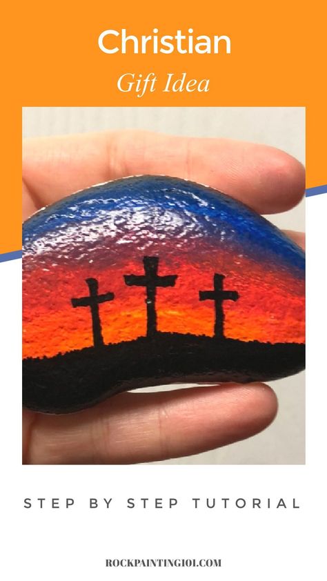 Learn how to Mt Calvary with this step by step rock painting tutorial. These Easter painted rocks use paint pens and are great for beginners. Give these rock painting ideas as gifts, hide them in your neighborhood, or decorate your home. #Easter #paintedrocks #rockpainting101 Christian Painted Rocks, Christian Rock Painting Ideas, Paint Shells, Lent Ideas, 3 Crosses, Rock Painting Flowers, Rock Painting Supplies, Painted Crafts, Painting 101