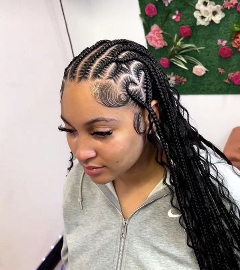 Freestyle Fulani, Funali Braids, Braids With Heart, Hair Braid Designs, Lirika Matoshi, French Curl, French Braids, Natural Hairstyle, Fake Hair