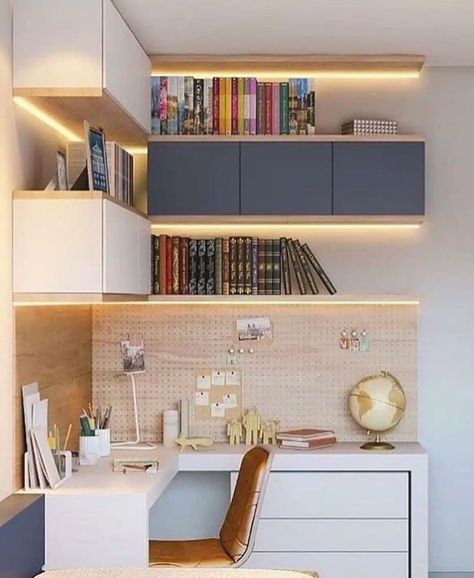 19 Small Bedroom Office Combo Ideas For A Multi Functional Space 16 Home Office Layouts, Design Ložnic, Study Table Designs, Home Office Layout, Study Room Design, Home Office Table, Hiasan Bilik, Study Room Decor, Bilik Tidur