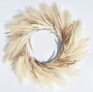 Pampas Grass Wreath, 27 inch Fall Wreath/Faux Pampas Wreath、Boho Wreath，Front Door Wreaths for All Seasons，for Farmhouse Decor, Boho Wall Decor Pampas Grass Wall Decor, Pampas Grass Wall, Grass Wall Decor, Pampas Wreath, Pampas Grass Wreath, Wheat Wreath, Faux Pampas, Grass Wreath, Dried Wreath