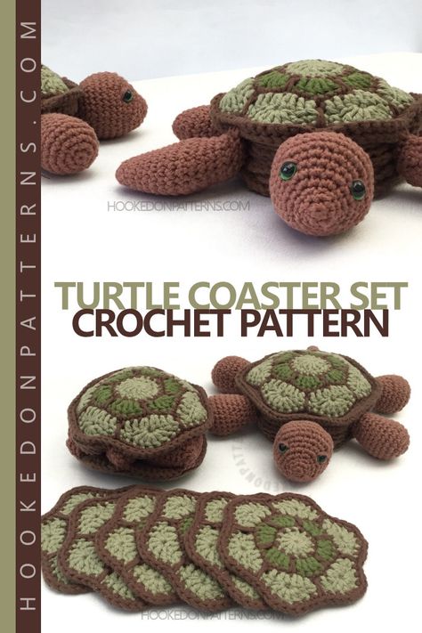 Turtle Bag Crochet, Coaster Set Crochet, Land Turtle, Crocheted Turtle, Crochet Turtle Pattern, Turtle Crochet, Coaster Crochet, Cute Coasters, Modern Crochet Patterns