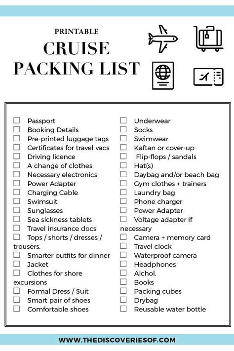 Printable Cruise Packing List, 4 Night Cruise Packing List, Packing List For A Cruise, Hawaiian Cruise Packing List, 10 Day Cruise Packing List, Cruise Checklist Packing Lists, What To Pack For A Cruise To Mexico, Cruise Ship Essentials, Things To Bring On A Cruise