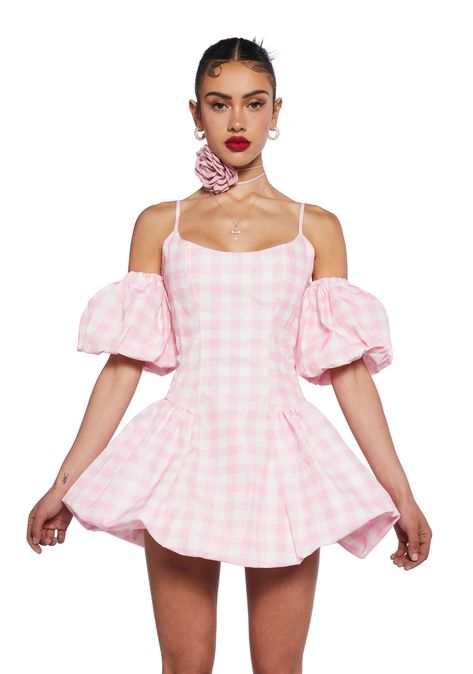 Summer Barbiecore Dresses With Ruffles, Cute Pink Plaid Dress With Ruffles, Summer Barbiecore Mini Dress, Pink Fairycore Mini Dress With Ruffles, Pink Ruffled Mini Dress With Doll Collar, Matching Sets Outfit, Corset Mini Dress, Pride Outfit, Pink Mini Dresses