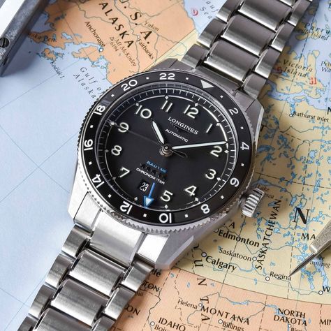 Longines Spirit Zulu Time GMT - Hands-On Review, Video & Price Longines Spirit, Monochrome Watches, Longines Watch, Aviator Watch, Latest Watches, The Pilot, Zulu, Steel Bracelet, Retro Inspired