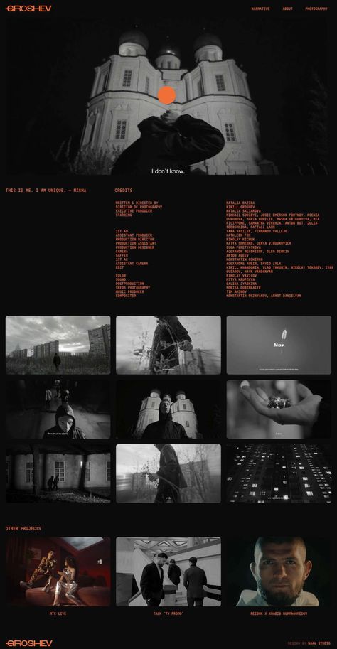 Kirill Groshev shares the best film sites with his followers #FilmLovers #MovieBuff #MustSeeMovies #CinemaAddict #FilmRecommendations Portfolio Website Aesthetic, Film School Portfolio, Portfolio For Designer, University Portfolio Design, Filmmaker Website Design, Visual Design Website, Music Producer Website, Video Portfolio Design, Film Festival Website