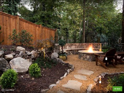 Rustic Landscaping Ideas, Woodsy Backyard, Gazebo With Fire Pit, Rustic Landscaping, Small Fire Pit, Gravel Landscaping, Rustic Fire Pits, Modern Fire Pit, Fire Pit Landscaping