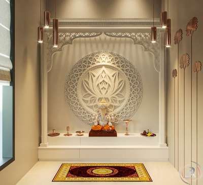 Unique Temple Designs For Home, Puja Room Background Design, Unique Pooja Room Ideas, Pooja Wall Designs, Temple Wall Design, Mandir Background Design, Mandir In Living Room, Mandir Back Wall Design, Puja Room Design