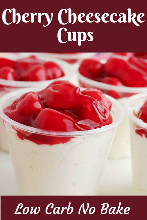 No Bake Cherry Cheesecake Cups are made from a rich decadent low carb cherry cheesecake recipe.  This low carb cheesecake cup is topped with sugar free cherry pie filling.  #CherryCheesecake #LowCarbCherryCheesecake #myturnforus #LowCarbCheesecake #NoBakeCherryCheesecake Sugar Free Cherry Pie Filling, Sugar Free Cherry Pie, Cherry Cheesecake Cups, Sugar Free No Bake Desserts, Cherry Cheesecake Recipe, No Bake Cherry Cheesecake, Mini Cooking, Berry Recipes, Coconut Cheesecake