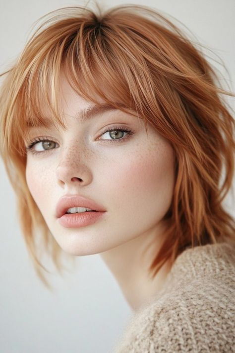 Short Red Hair With Bangs, Short Fall Hair, Dark Strawberry Blonde Hair, Red Hair With Bangs, Brown Hair Trends, Dark Strawberry Blonde, 100 Faces, Fall Hair Ideas, Red Copper Hair Color