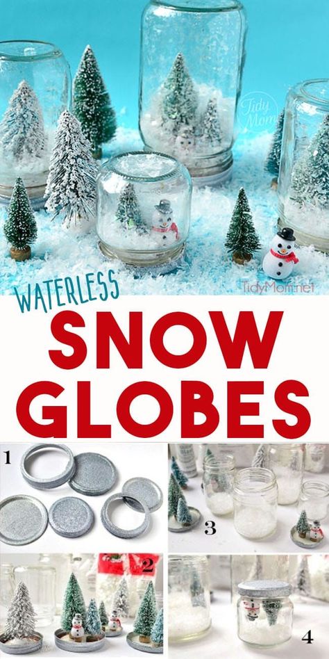 Waterless Snow Globe Diy, Julkransar Diy, Joululahjat Diy, Globe Diy, Snow Globe Crafts, Globe Crafts, Apartment Christmas, Diy Snow Globe, Christmas Crafts For Kids To Make