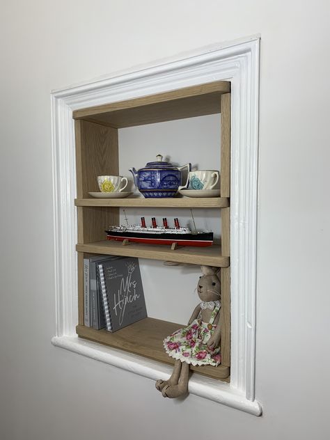 Turn that old serving hatch into a usable display shelf in a couple of hours :) Serving Hatch Decor, Serving Hatch Ideas, Serving Hatch, Kitchen Shelf Decor, Kitchen Shelf, Display Shelf, House Renovation, Kitchen Shelves, Shelf Decor