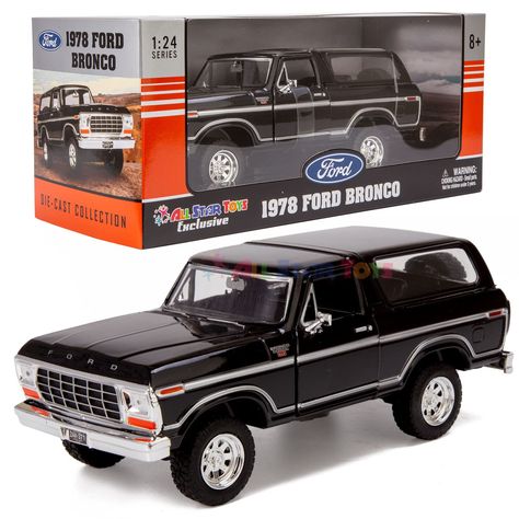 PRICES MAY VARY. Made of die-cast metal and premium rubber tires. Opening doors, detailed interior, removable bed cap 1:24 Scale measuring approx. 8x3x3 inches Brand new in window box Classic 1978 Ford Bronco SUV and SUT pickup die-cast models. Exclusively brought by All Star Toys. This model feature real rubber tires, opening doors, and detailed interior. These beautifully sculpted collectible vehicles are sure to be a standout in any die-cast collection! Ford Bronco Graphics, Star Toys, Removable Bed, 1978 Ford Bronco, Model Trucks, Opening Doors, Model Hobbies, Car Suv, Shelby Gt500