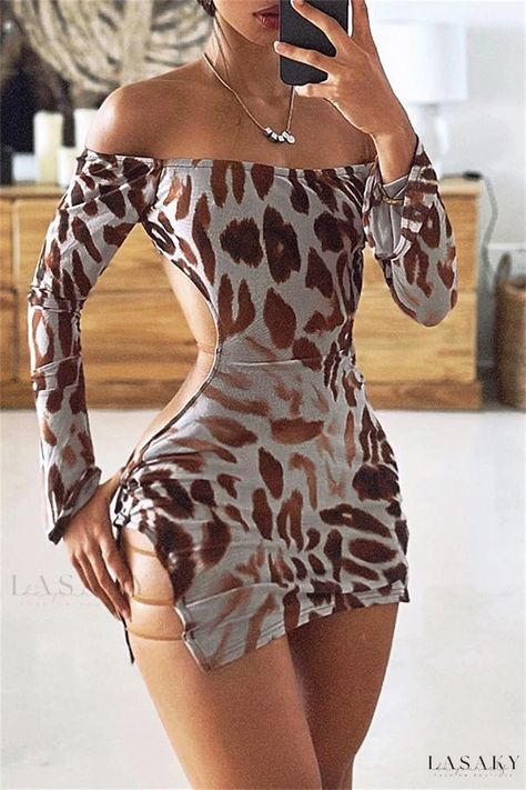 Lasaky - Glamorous O-Neck Bodycon Dress with Leopard Print and Lace Accents Club Outfits Ideas, Backless Evening Gowns, Mini Dres, Cute Casual Dresses, Night Club Outfits, Dress Backless, Beautiful Prom Dresses, Neck Bodycon Dress, Classy Casual Outfits