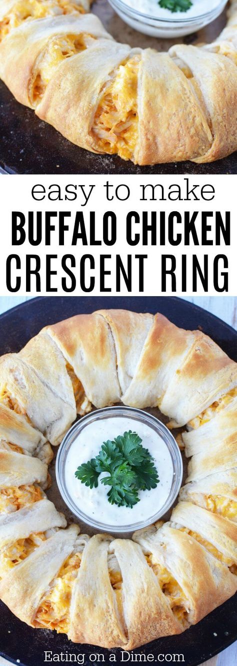 Make this easy Buffalo Chicken Crescent Ring Recipe. It's the perfect appetizer and everyone will love this easy buffalo chicken. Try Crescent ring recipes. Buffalo Chicken Dip Crescent Rolls, Crescent Ring Recipes Chicken, Buffalo Chicken Ring, Buffalo Chicken Cresent Roll Ring, Chicken Crescent Ring, Fingerfood Recipes, Franks Redhot Buffalo Chicken Dip, Chicken Crescent Rolls, Easy Buffalo Chicken