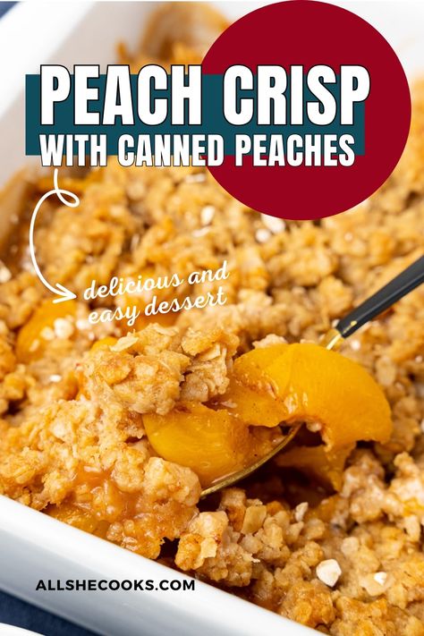 Peach Crisp With Canned Peaches, Peach Cobbler Crisp, Can Peaches Recipes, Can Peach Cobbler, Canned Peach Cobbler Recipe, Peach Desserts Easy, Easy Peach Crisp, Peach Crisp Recipe, Easy Peach Cobbler Recipe