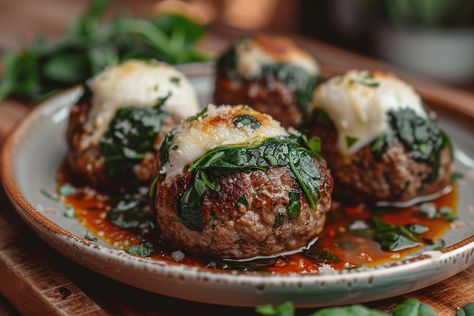 Spinach Garlic Meatballs Stuffed With Mozzarella Spinach Garlic Meatballs Stuffed, Spinach Garlic Meatballs Stuffed With Mozzarella, Meatballs Stuffed With Mozzarella, Classic Meatballs, Garlic Meatballs, Perfect Meatballs, Mozzarella Stuffed Meatballs, Bread Appetizers, Chopped Spinach