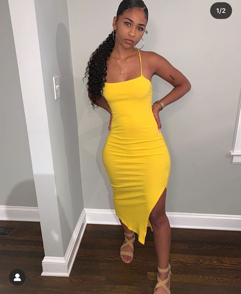 Yellow Sundress Black Women, Yellow Dress Outfit Black Women, Yellow Dress Black Women, Sundress Black Women, Dress Baddie, Summer Birthday Outfits, Yellow Dress Outfit, Sundress Outfit, Sundress Season