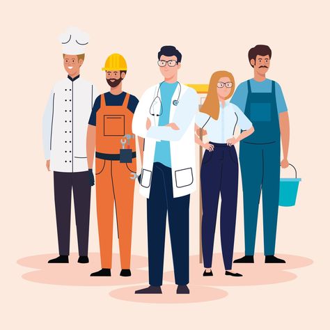 group of people of different professions Professions Illustration, Profession Illustration, Education Background, Education Banner, Fire Horse, Different Careers, Picture Layouts, Indian People, Working Drawing